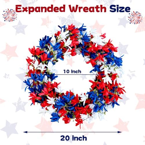 4th of July Wreath with Red White Blue Flowers