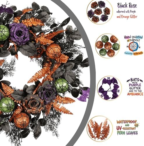 Pudate 22 Inch Halloween Wreath for Front Door