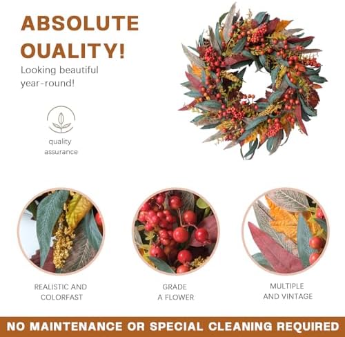 TEMPUS 22 Inch Fall Wreath Artificial Decor