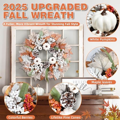 Yastouay 20 Inch Fall Wreath with Lights