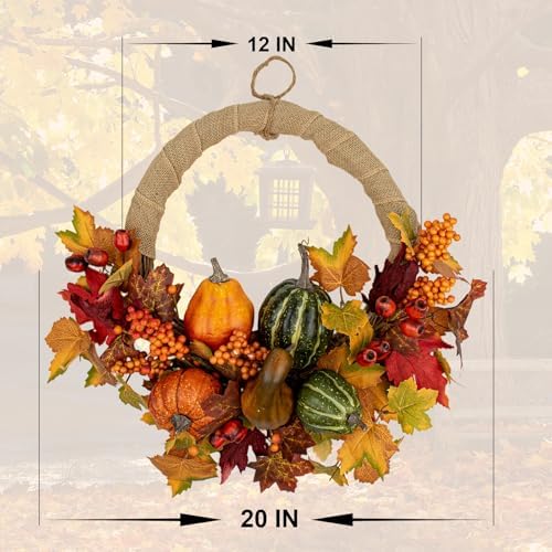 LLZLL 20 Inch Autumn Wreath with Pumpkins Berries Leaves
