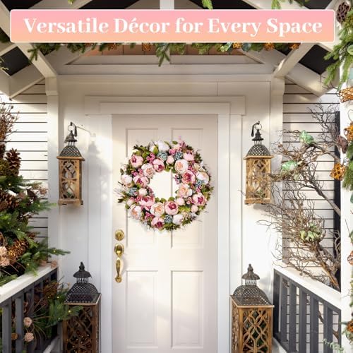 22 Inch Handmade Peony Wreath for Front Door