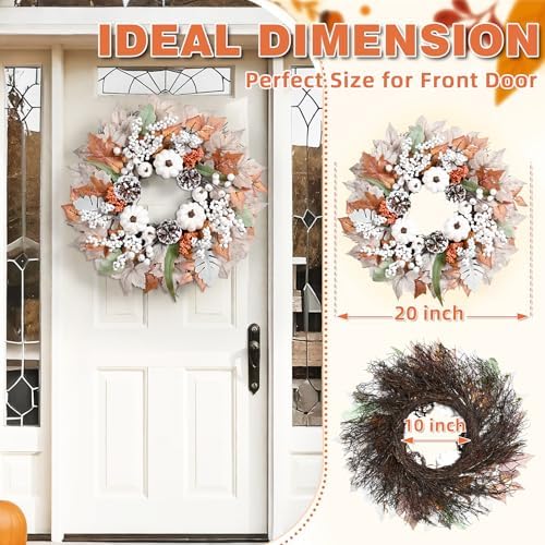 Yastouay 20 Inch Fall Wreath with Lights