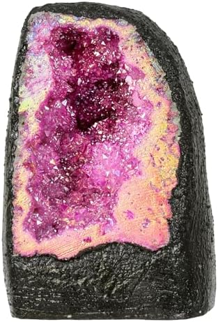 TUMBEELLUWA Large Fuchsia Titanium Coated Crystal Geode Stone Decor