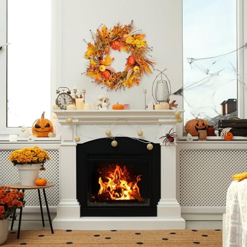 19 Inch Artificial Fall Wreath with Pumpkins and Maple Leaves