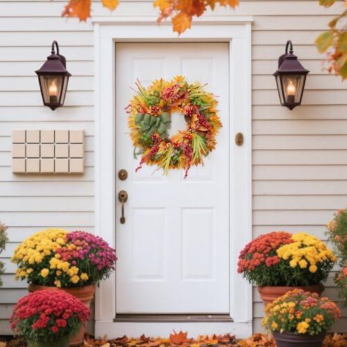 24 Inch Artificial Fall Wreath for Front Door
