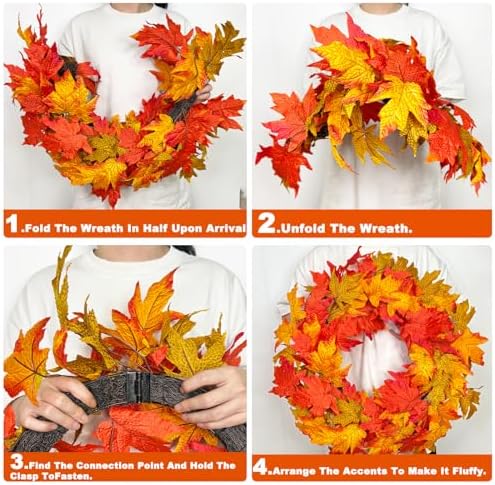 26 Inch Foldable Fall Wreath with Lights and Timer