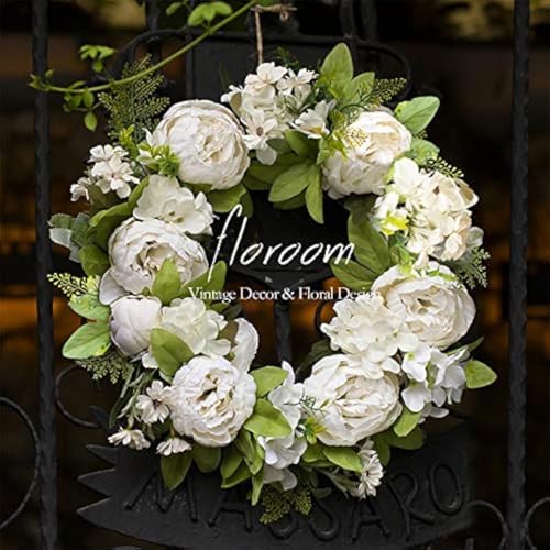 Floroom Artificial White Peony Wreath 15-16
