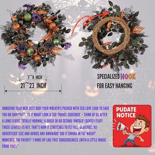 Pudate 22 Inch Halloween Wreath for Front Door