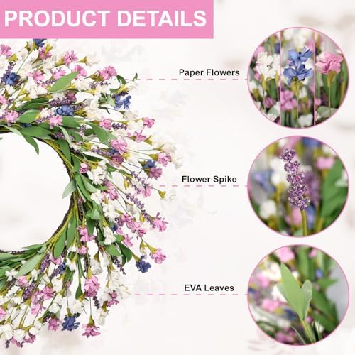 Artgar 26 Inch Spring Wreath for Front Door - Purple Blue