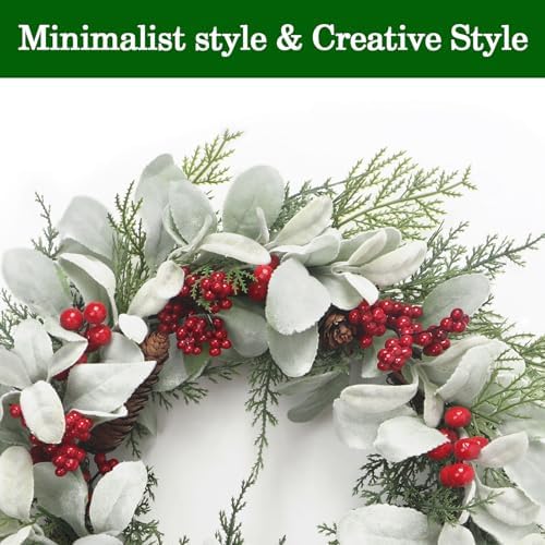Kmise 19 Inch Artificial Christmas Wreath with Red Berries and Pinecones