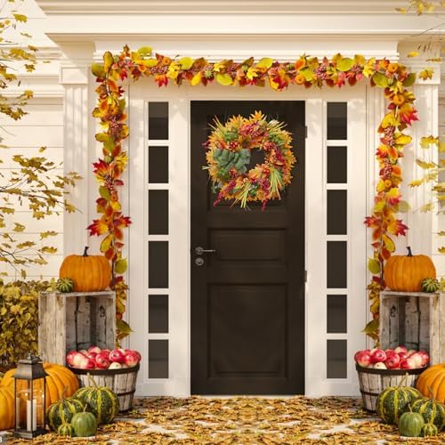 24 Inch Artificial Fall Wreath for Front Door
