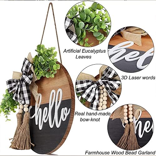 S_SSOY Hello Door Wreath 13 Inch Black Brown