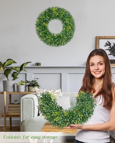 Vlorart 20 Inch Artificial Boxwood Wreath for Front Door
