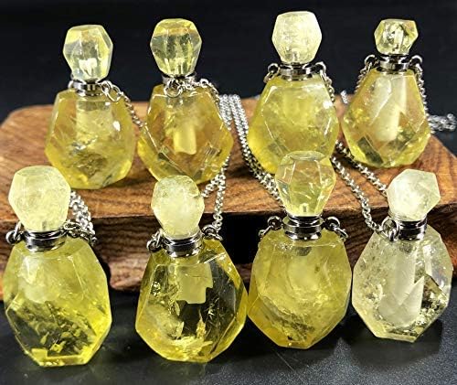 33mm Golden Citrine Mini Perfume Carved Bottle with Chain