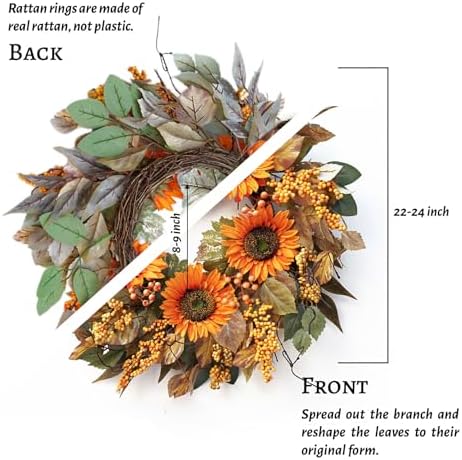 Autumn Door Wreath with Sunflowers and Leaves