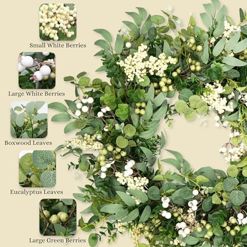 Artificial Eucalyptus Wreath with Berries 24 Inches