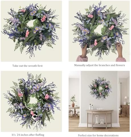 24 Inch Purple Front Door Wreath with Eucalyptus and Lavender