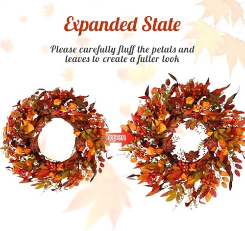 24 Inch Artificial Berry Wreath for Fall Holiday Decor