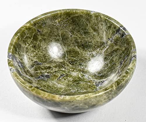 HQRP 75mm Green Vesuvianite Gemstone Bowl with Inclusions