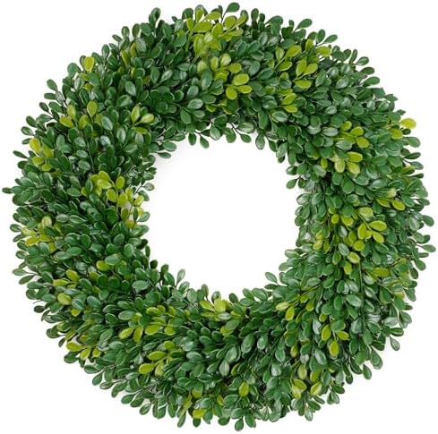 Vlorart 20 Inch Artificial Boxwood Wreath for Front Door