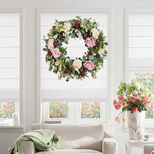 WANNA-CUL 24 Inch Spring Rose Wreath for Front Door