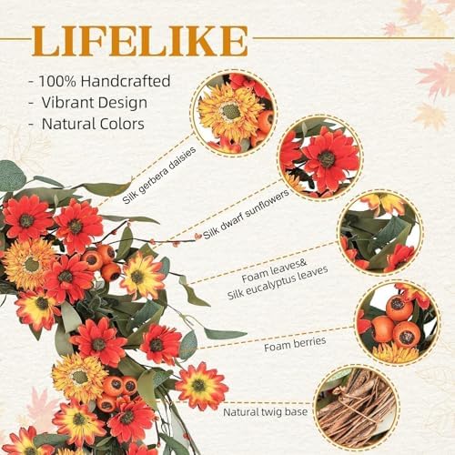 Hometrance 22 Inch Autumn Wreath for Front Door