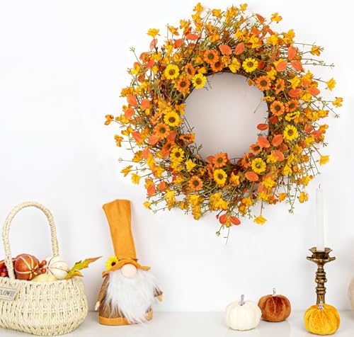 18 Inches Rustic Fall Wreath with Wildflowers and Boxwood
