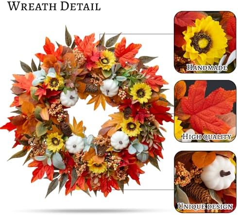 Pinkpuii 24 Inch Fall Wreath for Front Door