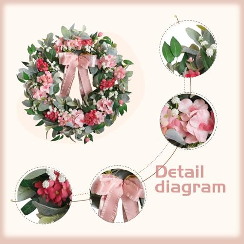 22 Inch Summer Wreath with Hydrangea and Lambs Leaves