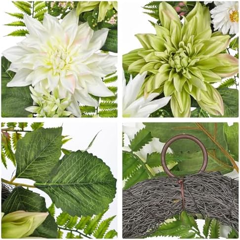 Briful 24 Inch Artificial Dahlia Wreath for Front Door