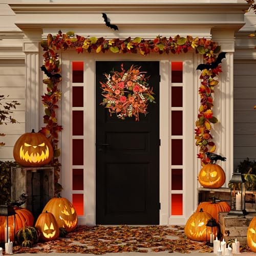 Montekin 24 Inch Fall Wreath with Mixed Leaves and Wildflowers