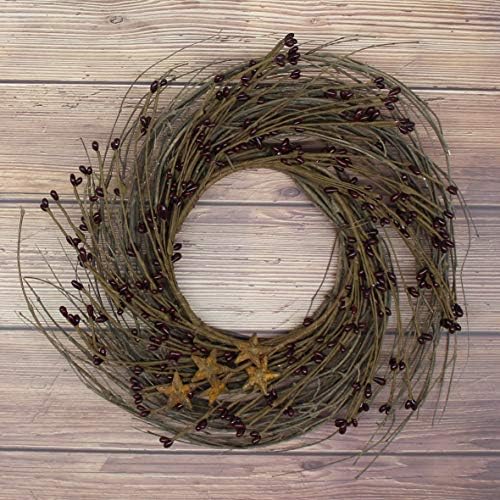 Primitives Rustic Wreath with Barn Stars 12 Inch Burgundy
