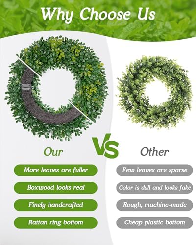 Vlorart 20 Inch Artificial Boxwood Wreath for Front Door