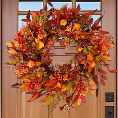 24 Inch Artificial Berry Wreath for Fall Holiday Decor