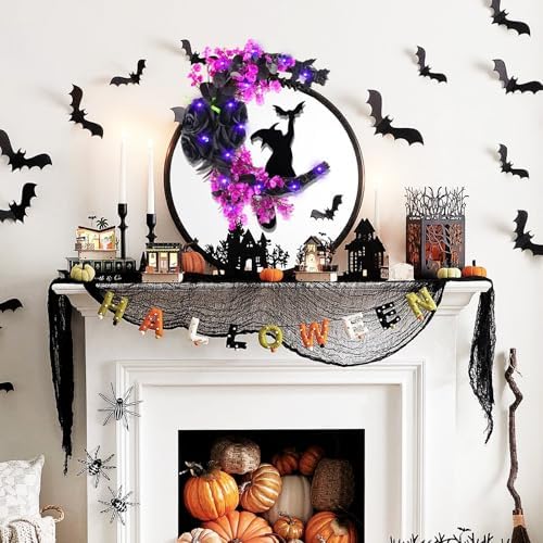 Black Cat Halloween Wreath Front Door Decor