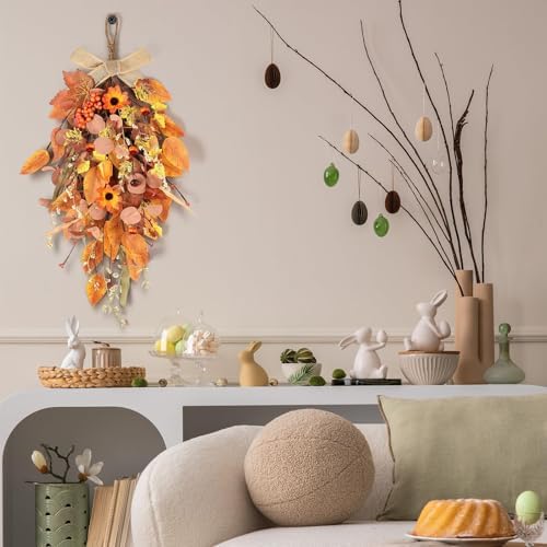 2 Pcs 24 Autumn Harvest Teardrop Wreath for Front Door