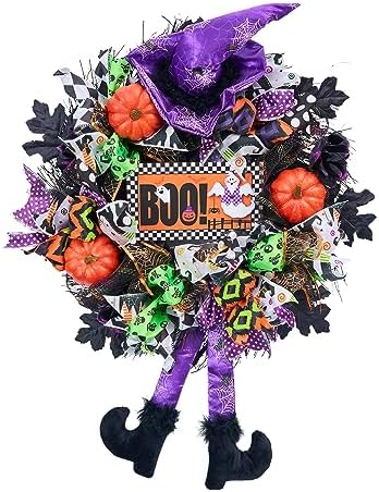 20 Inch Halloween Wreath with Witch Legs and Pumpkins