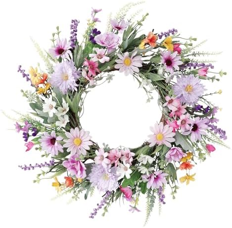 20 Inch Purple Wildflower Summer Wreath Front Door Decor