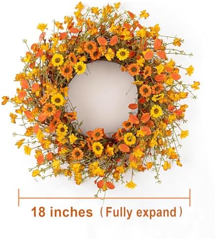 18 Inches Rustic Fall Wreath with Wildflowers and Boxwood