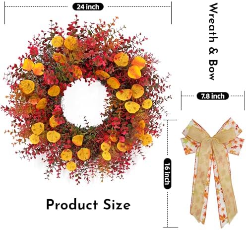 CYANBLOOM 24 Inch Fall Wreath with Maple Bow