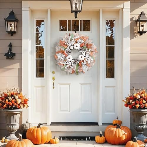 Yastouay 20 Inch Fall Wreath with Lights
