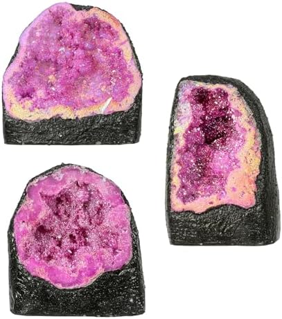TUMBEELLUWA Large Fuchsia Titanium Coated Crystal Geode Stone Decor
