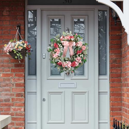 22 Inch Summer Wreath with Hydrangea and Lambs Leaves