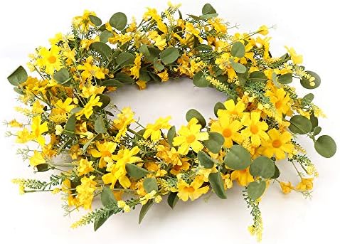 JFLORU 22 Inch Yellow Daisy Spring Wreath for Front Door
