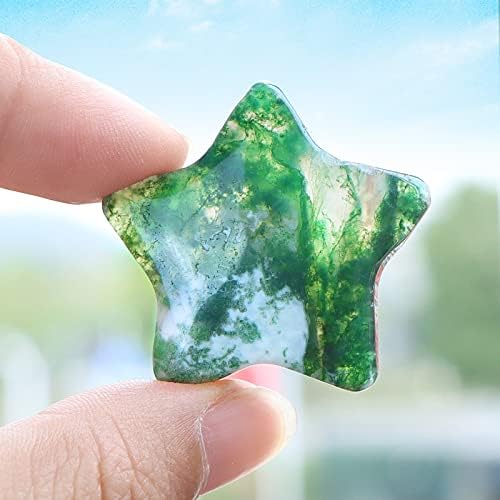 SMQ Moon Star Moss Agate Worry Stone Healing Crystal Set