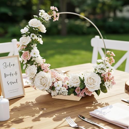 25PCS 12 Inch Silver Metal Wreath Centerpieces with Stand