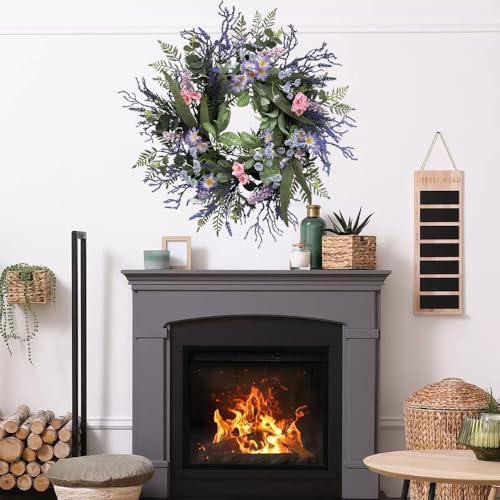 24 Inch Purple Front Door Wreath with Eucalyptus and Lavender