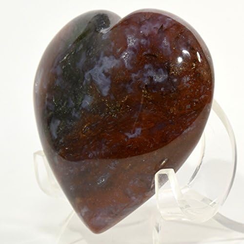 64mm Moss Agate Puffy Heart with Acrylic Stand