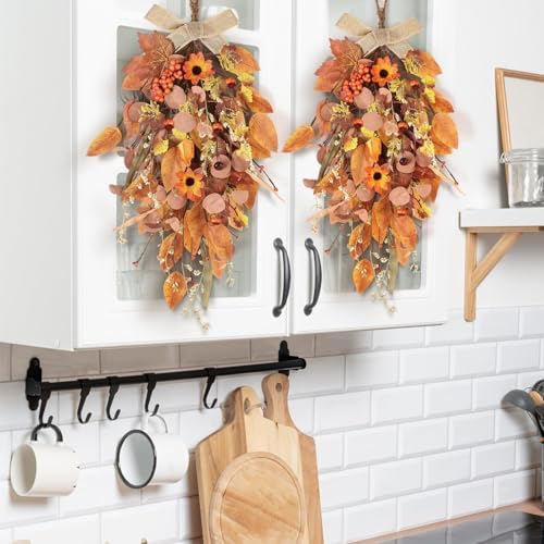 2 Pcs 24 Autumn Harvest Teardrop Wreath for Front Door